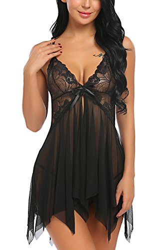 Avidlove Damen W -Spitze Babydoll mit V-Ausschnitt Nachtw B gel Chemise XXX-Large Style 1-schwarz von Avidlove