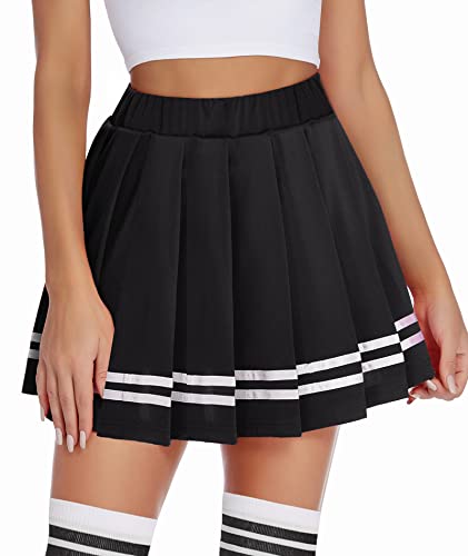Avidlove Damen Kurz Rock Karneval Kostüm Sexy Skirt Basic Faltenrock Kariert Kleid Rave Outfit Hohe Taille Plisseerock Tennis Sportrock Party Minirock Elastisch Schule A-Linie Schwarz M von Avidlove