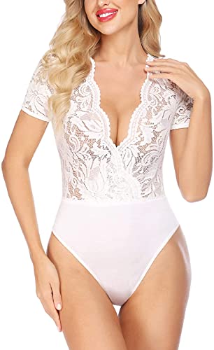 Avidlove Damen Lace Body Sexy Kurzarm Bodysuit Bluse Tops L von Avidlove