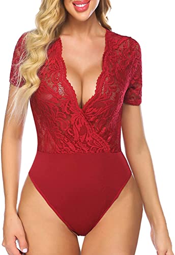 Avidlove Damen Lace Body Sexy Kurzarm Bodysuit Bluse Tops von Avidlove