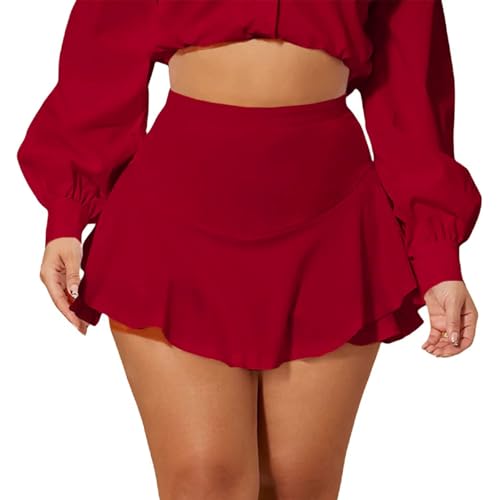 Avidlove Damen Minirock Sexy Dessous Rock Kurz Einfarbig Saumrock Hohe Taille Weinrot XXL von Avidlove