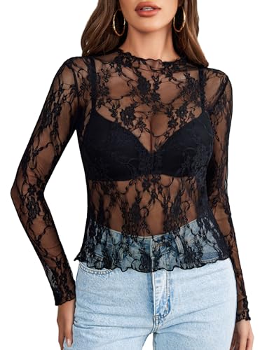 Avidlove Damen Sexy Top Langarm Shirt Elegant Bluse Spitze Oberteil Festival Outfit Mesh Sommer Durchsehen Rave Schwarz M Avidlove Damen Sexy Top Langarm Shirt Elegant Bluse Spitze Oberteil Festival Outfit Mesh Sommer Durchsehen Rave Schwarz M von Avidlove