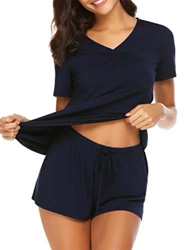 Avidlove Damen Shorts Pyjama Set Short Sleeve Nachtwäsche Nachtwäsche PJS Klein Navy blau von Avidlove