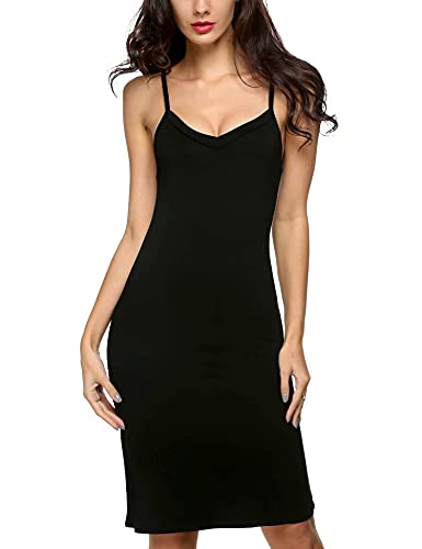 Avidlove Damen Unterkleid Sexy Miederkleid Nachthemd mit Trägern Unterröcke Petticoat Knielänge Unterkleid Nachtwäsche Negligee Knielänge Kleider Schwarz M von Avidlove