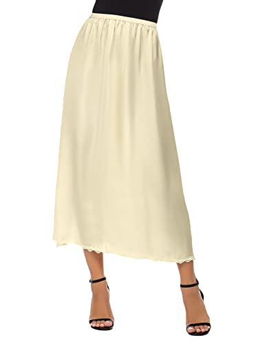 Avidlove Damen Unterrock Lang Unterkleid Satin Unterkleid Halbrock Petticoat Unterrock Lang Beige XXL von Avidlove