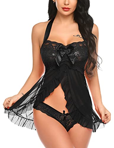 Avidlove Dessous für Frauen Spitze Babydoll Umstands-Dessous Sexy Schwangere Übergröße Unterkleid Nachtwäsche XS-5XL, Ein dunkles Schwarz, XX-Large von Avidlove