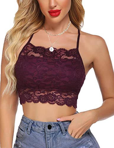 Avidlove Party Outfit Damen Spitze Oberteile Crop Top Spaghettiträger Unterhemd Dunkelviolett XL von Avidlove