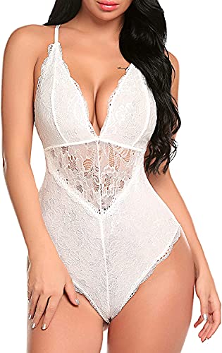 Avidlove Snap Schritt Dessous Damen Tiefer V-Ausschnitt Spitze Teddy Bodysuit Einteilige Babydoll von Avidlove