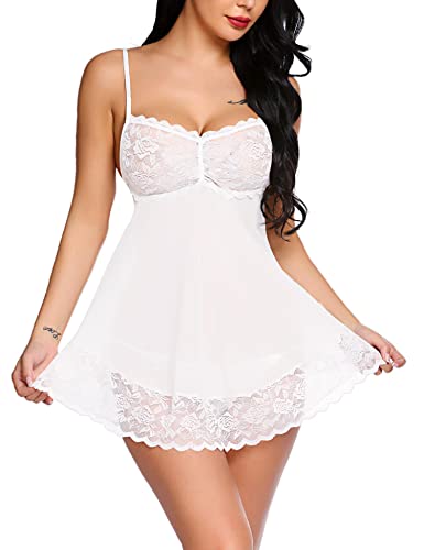 Avidlove Spitze Babydoll Dessous Sexy Mini Chemise Mesh Hochzeit Nachthemd Braut Nachthemd, Weiss/opulenter Garten, XX-Large von Avidlove