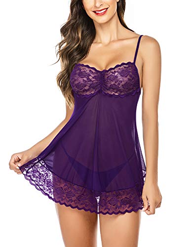 Avidlove Spitze Babydoll Dessous Sexy Mini Chemise Mesh Hochzeit Nachthemd Brautnachthemd - Violett - Large von Avidlove