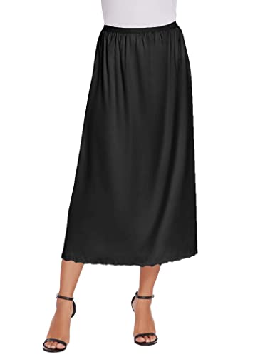 Avidlove Unterrock Damen Lang Rock Spitzen Petticoat Miederröcke Satin Underskirt Unterrock Schwarz XL von Avidlove