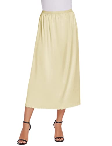 Avidlove Unterrock Damen Satin Dessous Lang Rock mit Spitzensaum Miederröcke Halbslip Beige M von Avidlove