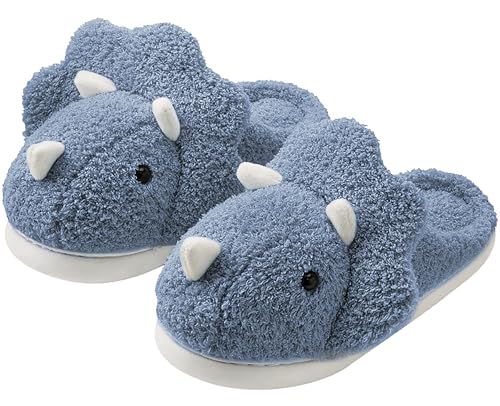 Avilego Unisex Dinosaurier Plüsch Hausschuhe - Weiche Indoor & Outdoor Fuzzy Winter Hausschuhe, Marineblau, 10.5-11 Women/9-9.5 Men von Avilego