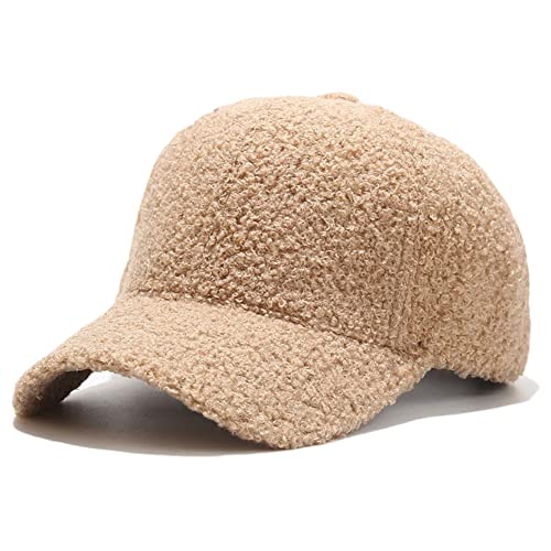 Avilego Winter-Baseballkappe für Damen, Lammwolle, einfarbig, warme Baseballkappe für Outdoor-Reisen, Khaki, Einheitsgröße von Avilego