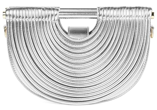 Handgewebte Brot-Damen-Abend-Clutch-Tasche mit Tragegriff und Schulterriemen, kreative Nudel-Geldbörsen, 31, Silber, 11.8" x 3.9" x 7.5" von Avilego