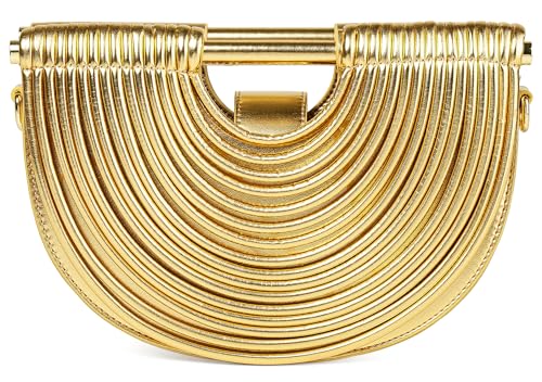 Handgewebte Brot-Damen-Abend-Clutch-Tasche mit Tragegriff und Schulterriemen, kreative Nudel-Geldbörsen, 31-Gold, 11.8" x 3.9" x 7.5" von Avilego