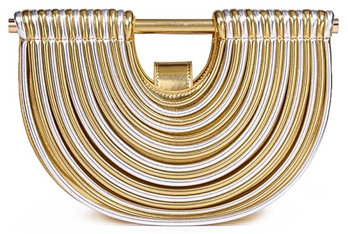 Handgewebte Brot-Damen-Abend-Clutch-Tasche mit Tragegriff und Schulterriemen, kreative Nudel-Geldbörsen, 31 - Goldsilber, 11.8" x 3.9" x 7.5" von Avilego