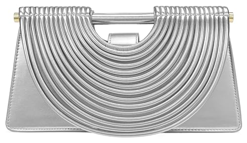 Handgewebte Brot-Damen-Abend-Clutch-Tasche mit Tragegriff und Schulterriemen, kreative Nudel-Geldbörsen, 32, Silber, 13.0" x 3.5" x 6.7" von Avilego