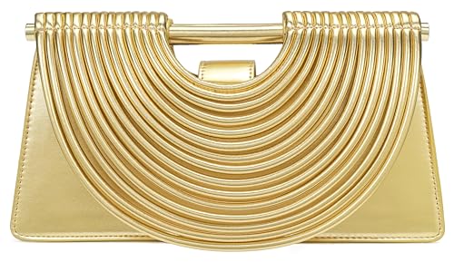 Handgewebte Brot-Damen-Abend-Clutch-Tasche mit Tragegriff und Schulterriemen, kreative Nudel-Geldbörsen, 32-Gold, 13.0" x 3.5" x 6.7" von Avilego