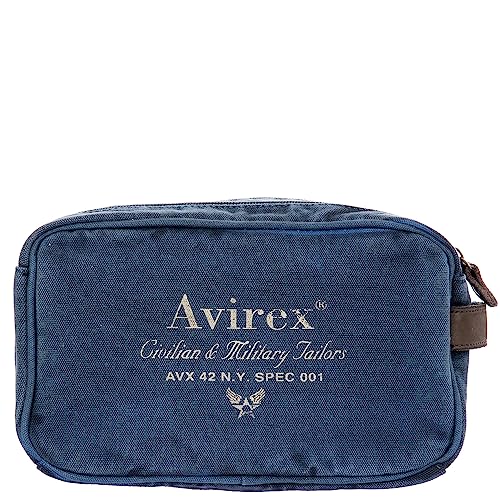 Avirex Necessaire Reise aus Canvas und Rindsleder, antikes Toilettenetui für Herren, Kollektion 140506, CNV0Q, blau von Avirex