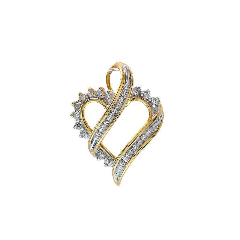 0.15 Karat Rund/Baguette Schliff Diamant Herz Anhänger in 10K Gelbgold von AvitalandCoJewelry