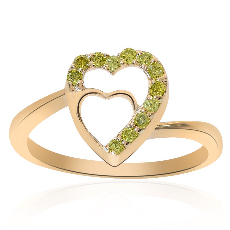 0.15 Karat Rund Geschliffener Gelber Diamant Herz Ring 14K Gelbgold von AvitalandCoJewelry