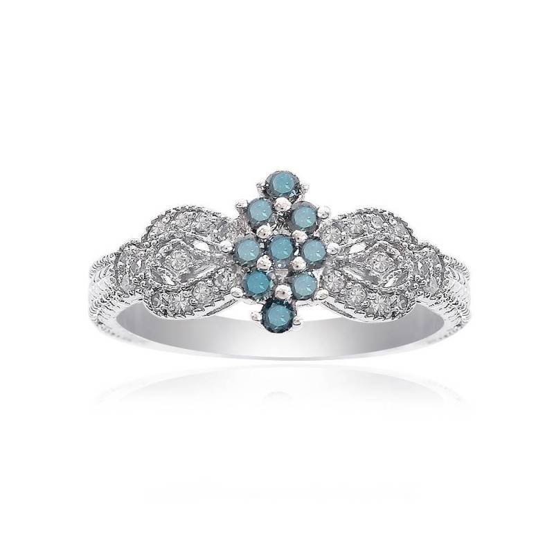 0.30 Karat Blau Und Weiß Diamant Damen Cocktail Cluster Ring 14K Weißgold von AvitalandCoJewelry