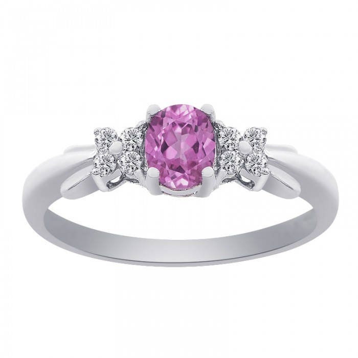 0.40 Karat Oval Geschliffener Rosa Saphir Mit Diamanten 10K Weißgold von AvitalandCoJewelry