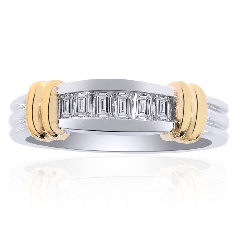 0.45 Karat Princess Cut Brillant Diamant Ehering 14K Zweifarbig Gold von AvitalandCoJewelry