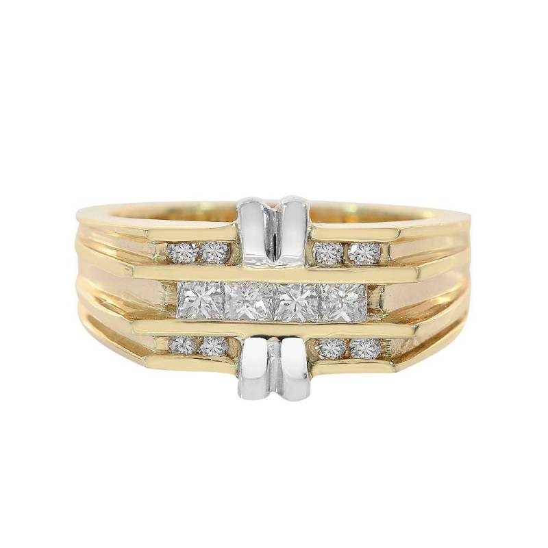 0.55 Karat Prinzessin Und Rundschliff Diamanten Männerring 14K Zweifarbig Gold 0.55 Karat Prinzessin Und Rundschliff Diamanten Männerring 14K Zweifarbig Gold von AvitalandCoJewelry