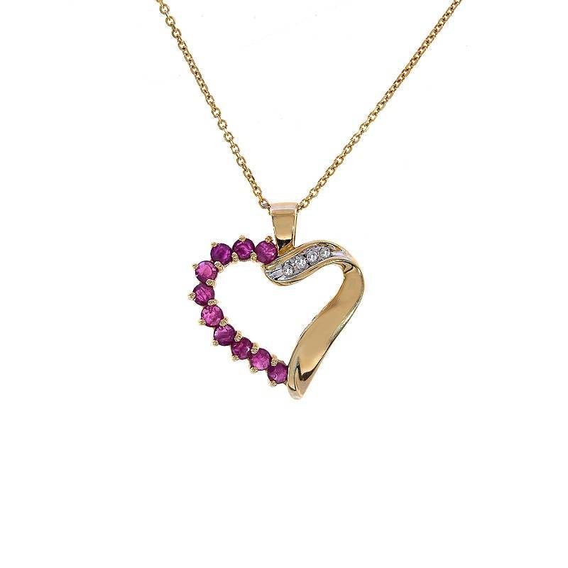 0.79 Karat Rubin Und Diamant Akzent 10K Gelbgold Herz Anhänger Mit 14K Gelbgoldkette von AvitalandCoJewelry