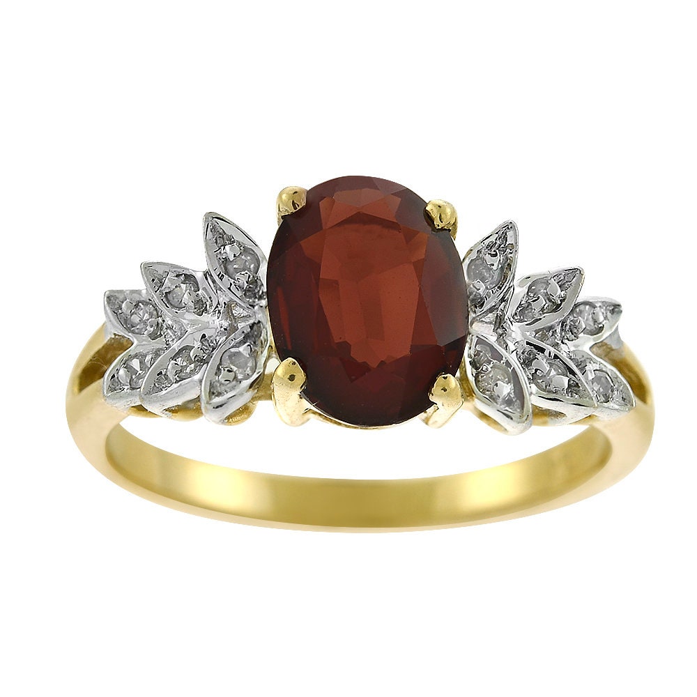 1.40 Karat Granat Und 0, 05 Diamant Akzente Ring Aus 14K Gelbgold von AvitalandCoJewelry