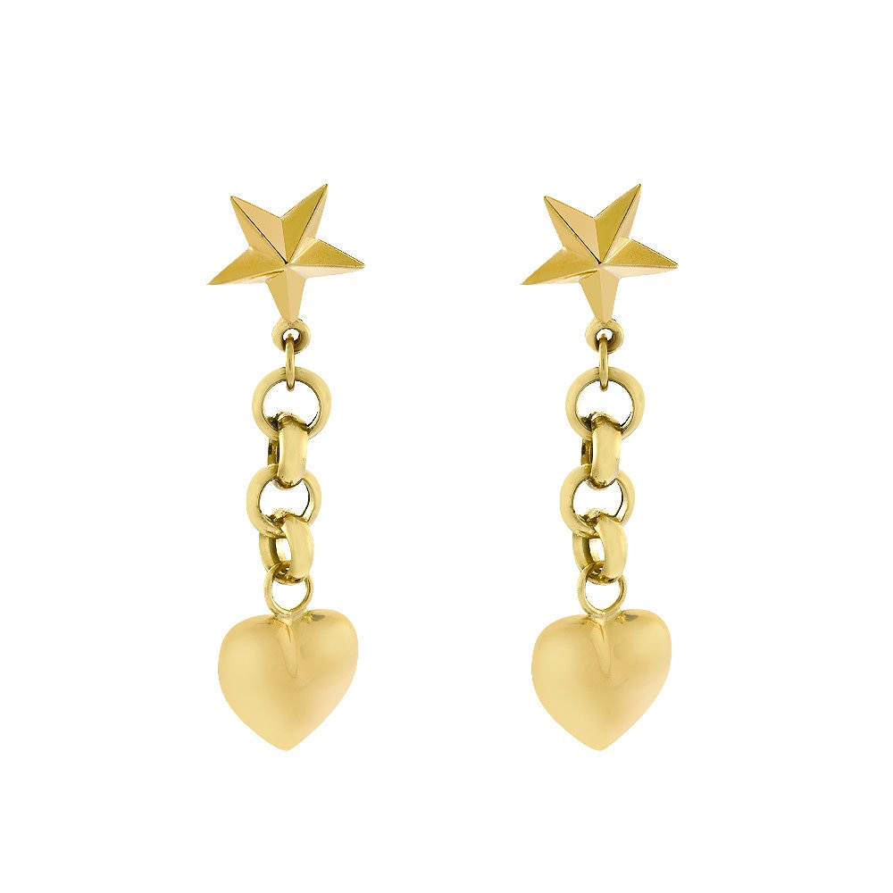 14K Gelbgold Herz Und Stern Ohrhänger 1, 9 Gramm von AvitalandCoJewelry
