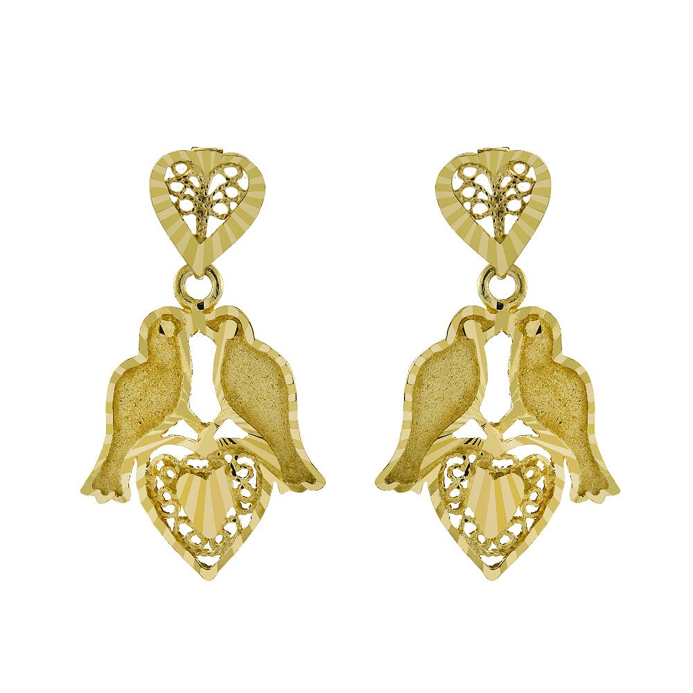 14K Gelbgold Herzen Und Vögel Tropfen Ohrhänger 2, 8 Gramm von AvitalandCoJewelry