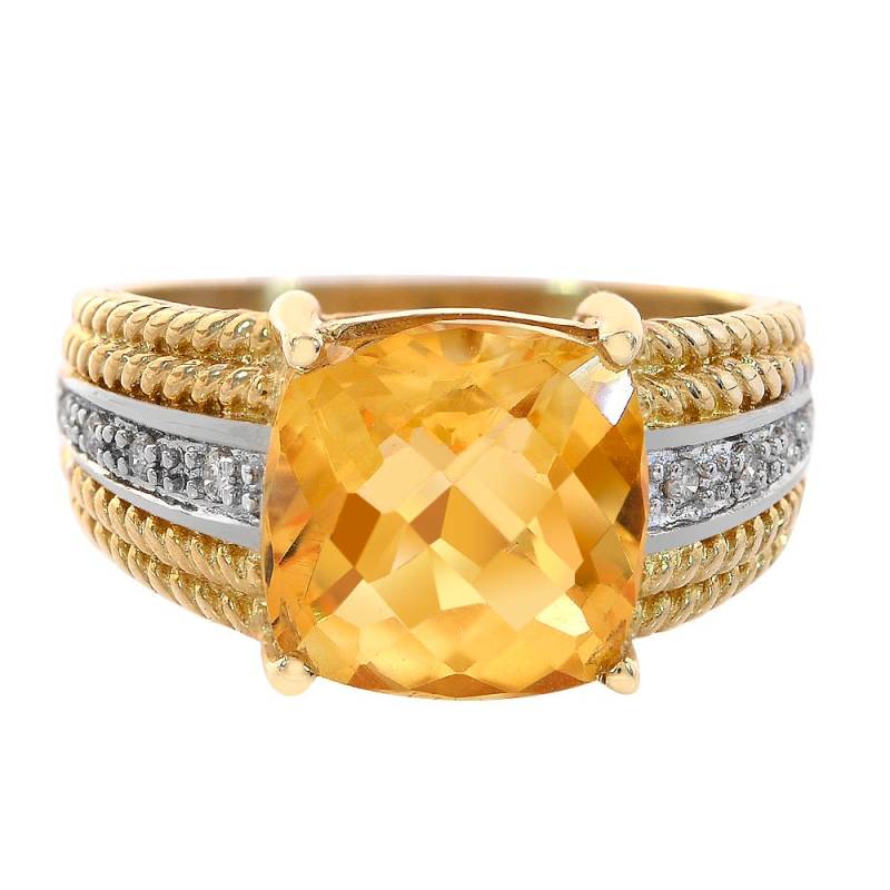 3.00 Karat Kissen Geschliffener Citrin Und 0, 08 Diamant Ring 14K Zweifarbig Gold von AvitalandCoJewelry
