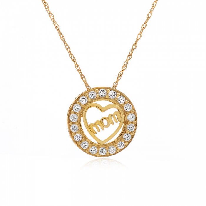 Cz "Mom" Herz Anhänger 10K Gelbgold von AvitalandCoJewelry