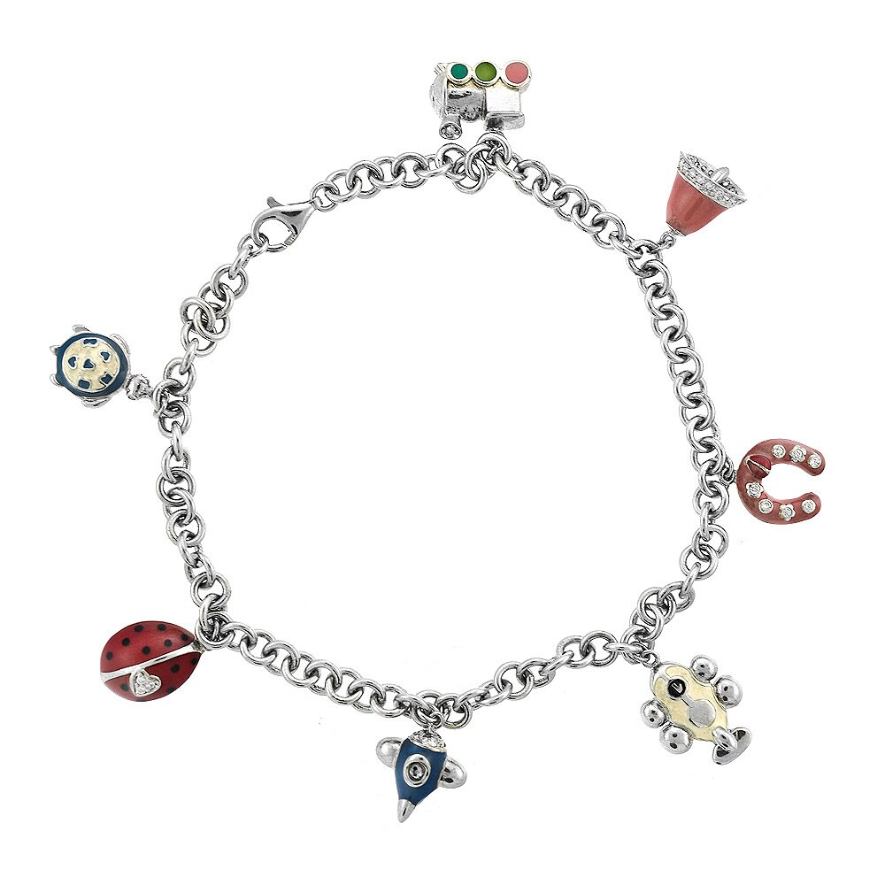 Silbernes Fußkettchen Mit Emaille Charms 22 cm von AvitalandCoJewelry