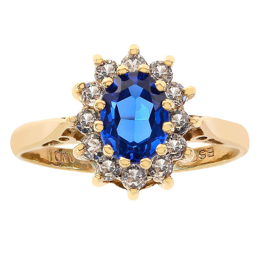 Weißer & Blauer Zirkonia Ring 10K Gelbgold von AvitalandCoJewelry
