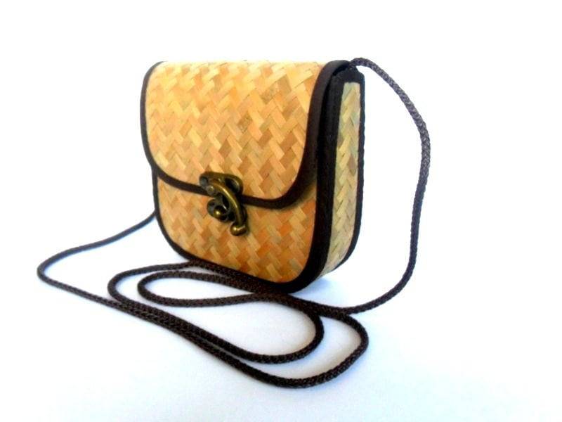 Bambus Schultertasche String Bag Hobo Tasche Umhängetasche Zen Handgemachte Beg Hippie Boho Geldbörse Natürliche Thai/Geschenk 5 "x 4, 5" von Avivahandmade