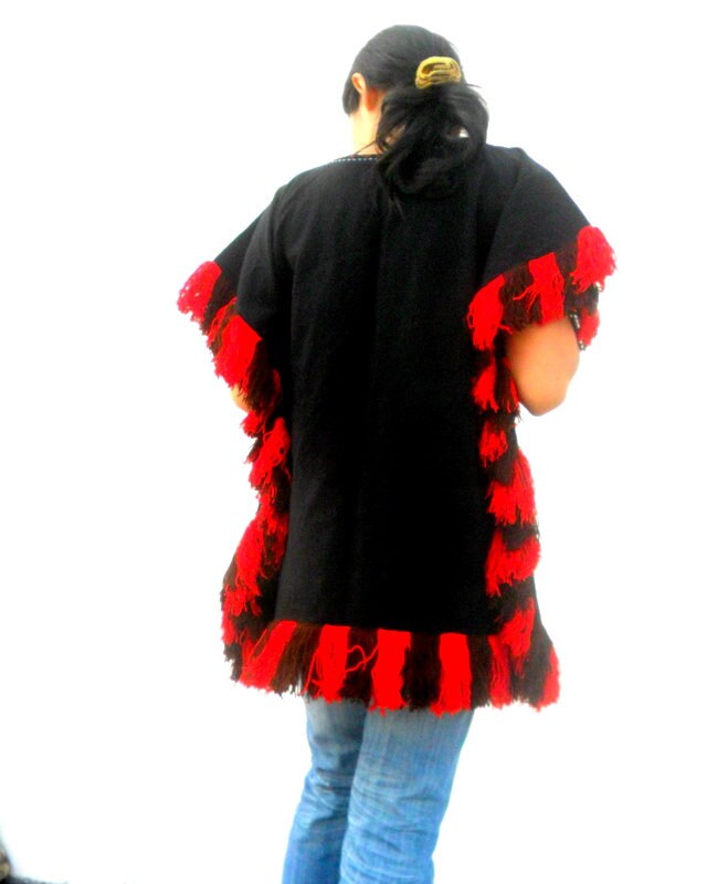 Boho Blouses, Tassel Dress, Black Cotton Tassel, Poncho, Clothing, Hippie Clothes, Kaftan Kleid, Fringe Dress von Avivahandmade