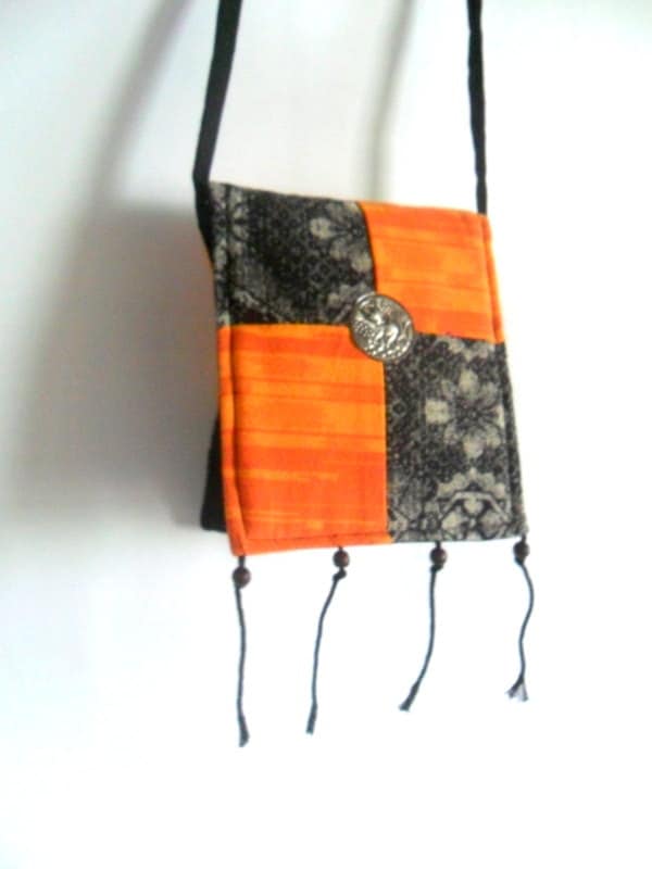 Crossbody Bag Boho Tasche Schultertasche Schwarz Grau Orange Farbe Hippie Hobo Art Handgemachte Sling Thai/Geschenk von Avivahandmade
