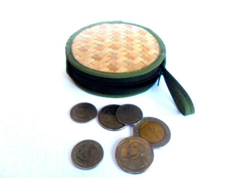 Runde Bambus Geldbörse Schlüsseltasche Handgemacht Geldbeutel Portemonnaie Top Reißverschluss Tasche Grün Farbe/Geschenk 3, 5"x 1" von Avivahandmade