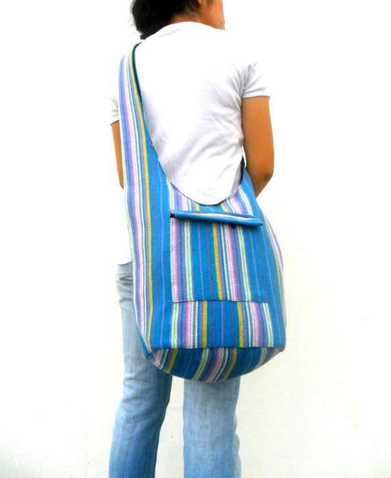 Schultertasche, Crossbody Tasche, Hippie Hobo Boho Handgemachte Tasche Portemonnaie Thai/Geschenk Blau Farbe von Avivahandmade