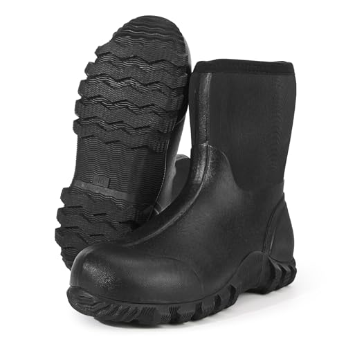 Avizon Herren Wasserdichte Neoprenstiefel Halb Gummi Stiefel mit Rutschfester Sohle für Landwirtschaft Jagd und Outdoor-Einsatz Schwarz von Avizon