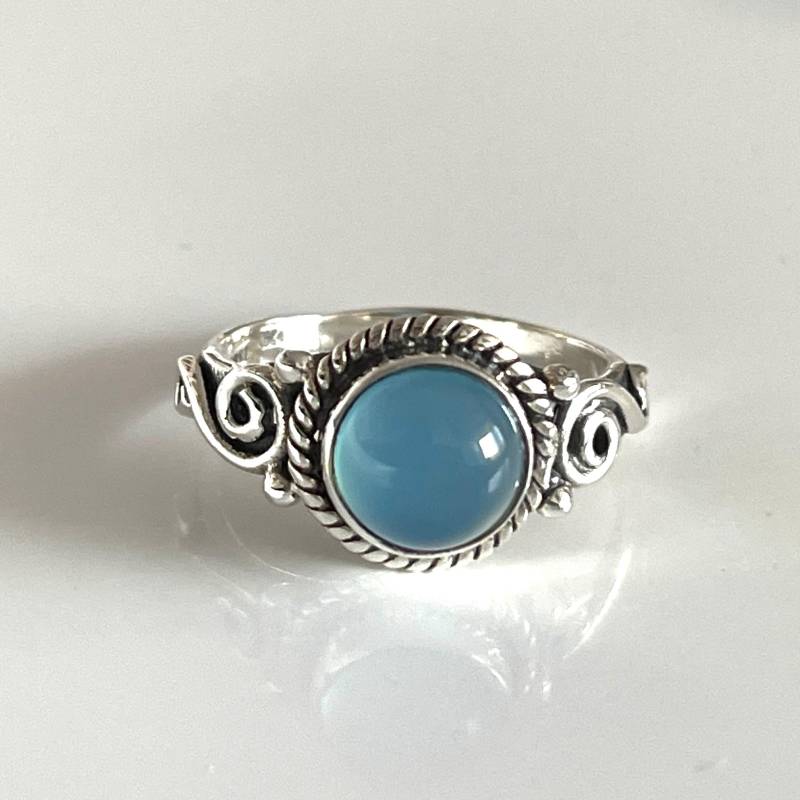 925 Chalcedon Silberring Blauer Steinring Größe 55 Und 56 Natürlicher Edelstein Ring Filigraner Damenring Für Sie von AvoMirakII