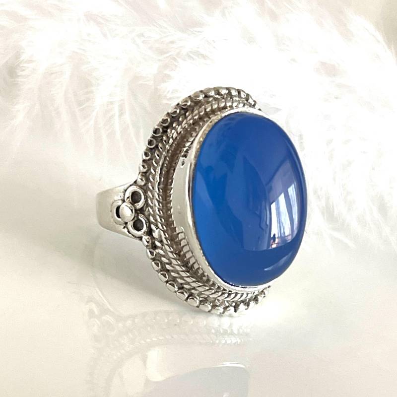 925 Chalcedon Silberring Massiv Edelstein Ring in Größe 55 Filigraner Himmelblau Steinring Breiter Damenring von AvoMirakII