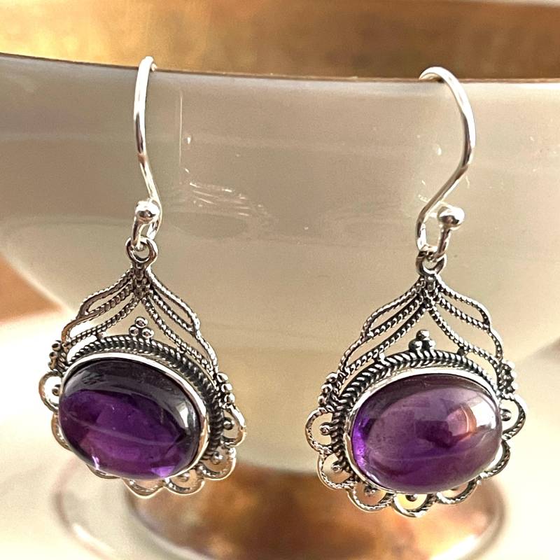 925 Gegen Den Strom Ohrringe Amethyst Filigrane Hängeohrringe Edelstein Schmuck Muttertagsgeschenk von AvoMirakII