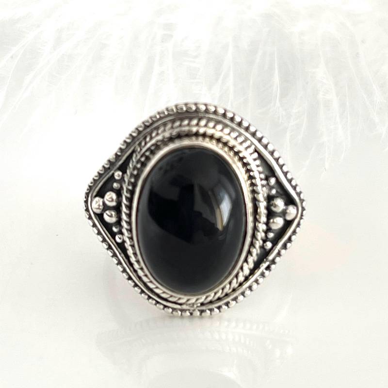 925 Gegen Den Strom Ring Onyx Silberring Filigraner Moderner Edelsteinring in Größe 55 Damenring von AvoMirakII