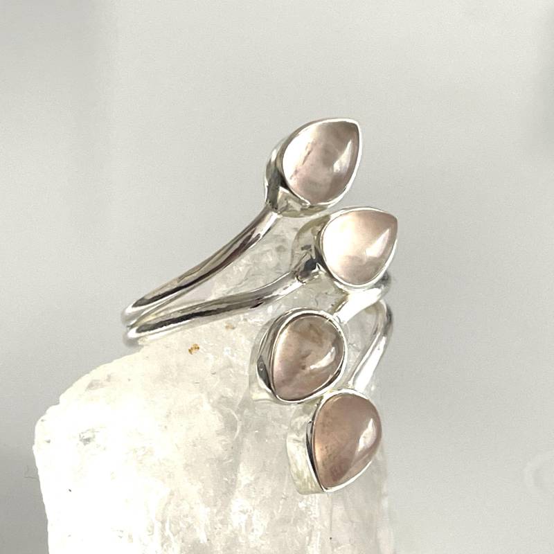 925 Offener Rosenquarz Silberring Breiter Verstellbarer Edelsteinring Damenring von AvoMirakII