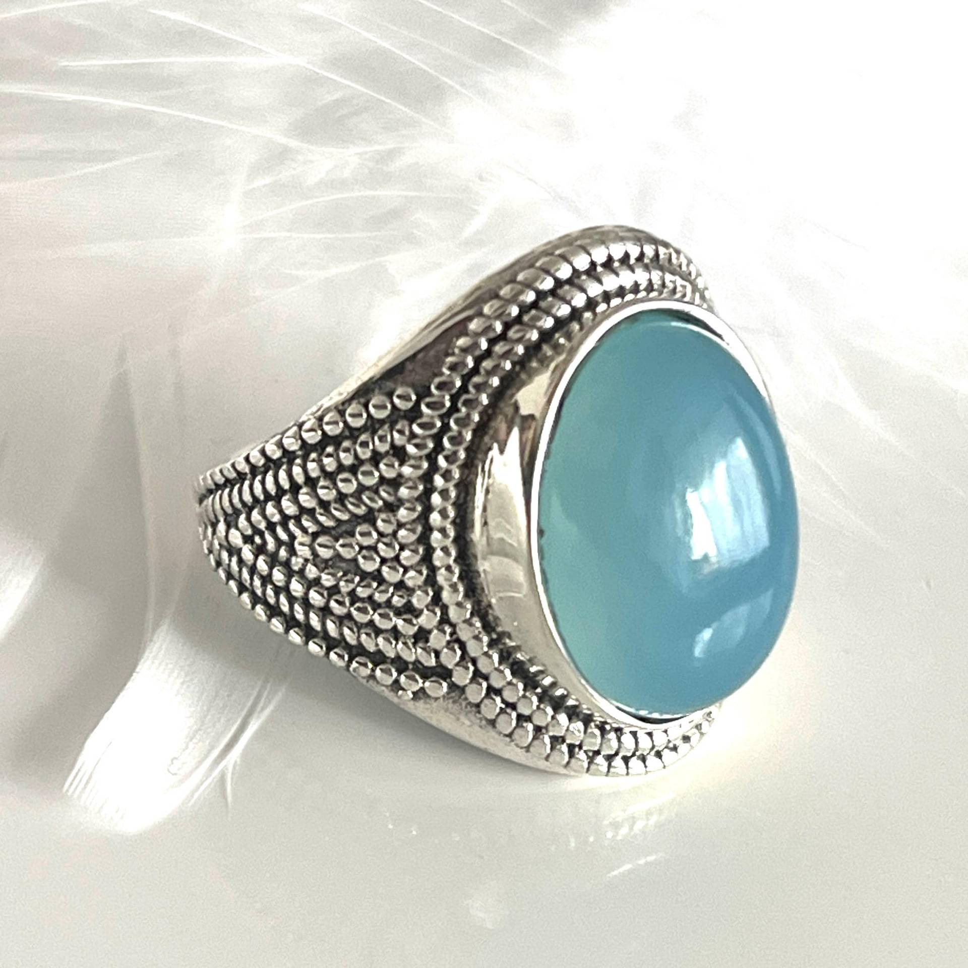 925 Silberring Chalcedon Ring Massiver Breiter Fingerring in Größe 60 Großer Filigraner Edelsteinring Für Männer Und Frauen von AvoMirakII
